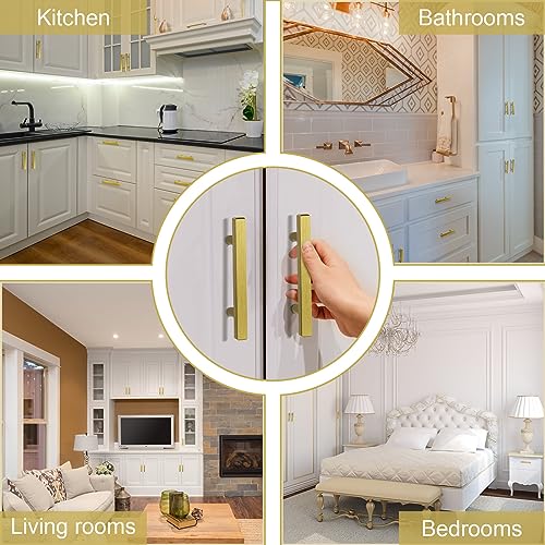 AEEKEL 30 Pack Brushed Brass Kitchen Cabinet Handles 5" Length Drawer Pulls - color: Gold, size: 3 In Hole Center