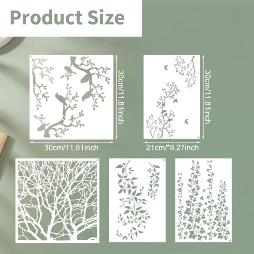 Ymapinc Wall Stencils for Painting, 5Pcs Leaf Vine Pattern Large Reusable