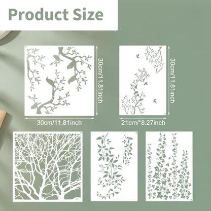 Ymapinc Wall Stencils for Painting, 5Pcs Leaf Vine Pattern Large Reusable