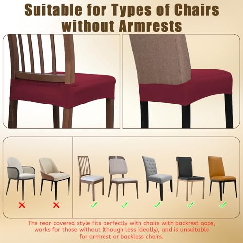 JQinHome Waterproof Dining Chair Seat Covers Set of 4 | Soft Removable Washable Chair Covers for Dining Room,Rear Gap Hook-and-Loop| Elastic Non-Slip, Full Rear Coverage | Wine Red - color: Wine Red, size: 4PC