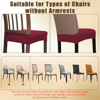 JQinHome Waterproof Dining Chair Seat Covers Set of 4 | Soft Removable Washable Chair Covers for Dining Room,Rear Gap Hook-and-Loop| Elastic Non-Slip, Full Rear Coverage | Wine Red - color: Wine Red, size: 4PC