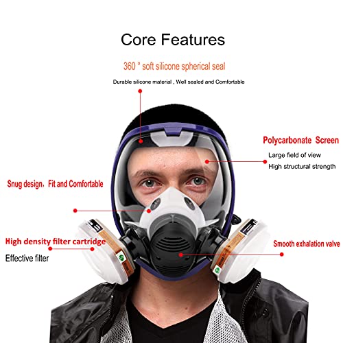 17in 1 Reusable Full Face Respirator Widely Used in Paint Sprayer, Chemical,Woodworking,Dust Protector