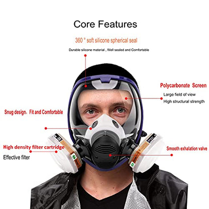 17in 1 Reusable Full Face Respirator Widely Used in Paint Sprayer, Chemical,Woodworking,Dust Protector