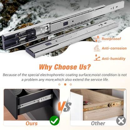 Soft Close Drawer Slides Ball Bearing 3 Folds Full Extension Side Mount Cabinet Runners Glides Rails Track 100 Lbs Load 10 12 14 16 18 20 22 24 Inch Silver(Silver-Soft Close-1Pr,10inch) - color: Silver-Soft Close, size: 10 Inch