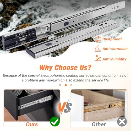Soft Close Drawer Slides Ball Bearing 3 Folds Full Extension Side Mount Cabinet Runners Glides Rails Track 100 Lbs Load 10 12 14 16 18 20 22 24 Inch Silver(Silver-Soft Close- 1 Pr, 12inch) - color: Silver-Soft Close, size: 12 Inch
