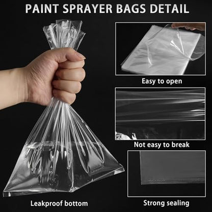 Paint Sprayer Liners Bags 100Pcs Transparent Spray Gun Cup Canister Liners 7.8'' X 11.8'' Paints Strainer Liner for Wagner Paint Sprayer Parts