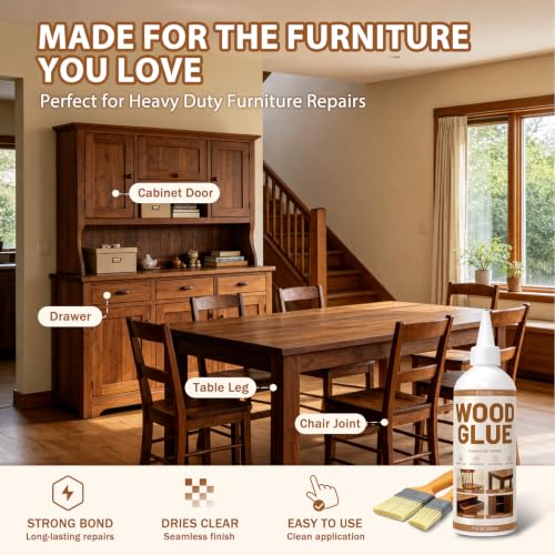 Wood Glue for Furniture Heavy Duty - 11.8OZ Waterproof Glue for Woodworking