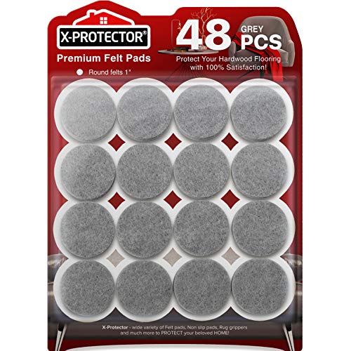 Felt Furniture Pads X-Protector - 48 PCS 1" - Premium Felt Pads (Grey) - size: 48 PCS 1" Grey, Round