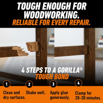 Gorilla Wood Glue, 18 oz Bottle, Water Resistant PVA Adhesive - size: 18oz