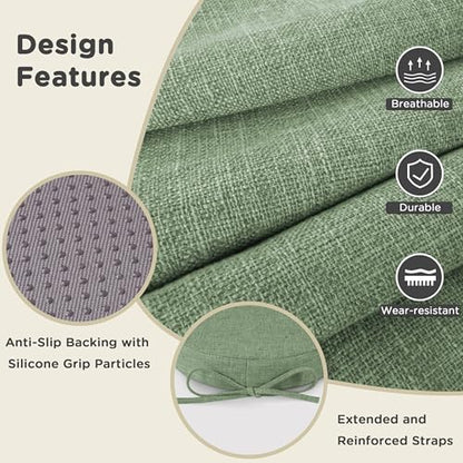 AddGrace Round Bar Stool Cushions with Ties Set of 2 Non Slip Seat Cushions 12x12 Inch Washable Chair Pads Removable Washable Cover Grayish Green - color: Grayish Green