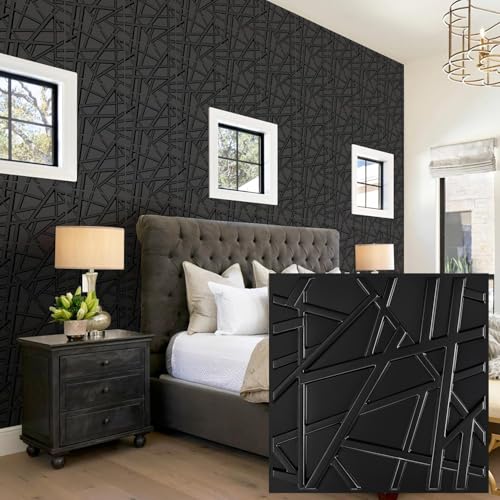 Heikki 30 Pack 3D Wall Panel for Interior Wall Décor, PVC Flower Textured Wall Panels for Living Room Bedroom Hotel Office, 11.8"x11.8", Double-Sided Tape (Black-SZ) - color: Black-SZ