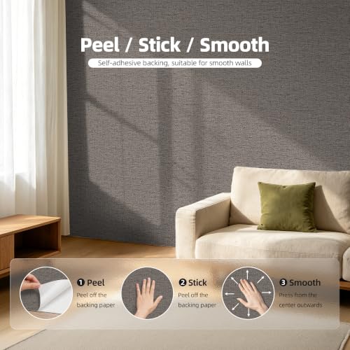 WADILE Grasscloth Peel and Stick Wallpaper 15.7in x 78.7in, Textured Contact Paper for Cabinets, Faux Linen Wall Paper Pull and Stick, Fabric Vinyl Wallpaper Self Adhesive Brown Gray - color: Brown Gray, size: 15.7" x 78.7"