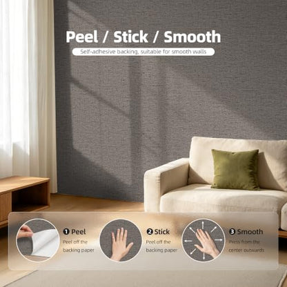 WADILE Grasscloth Peel and Stick Wallpaper 15.7in x 78.7in, Textured Contact Paper for Cabinets, Faux Linen Wall Paper Pull and Stick, Fabric Vinyl Wallpaper Self Adhesive Brown Gray - color: Brown Gray, size: 15.7" x 78.7"