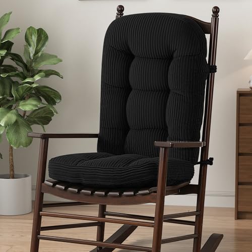 idee-home Rocking Chair Cushions Indoor, Glider Rocker Replacement Cushions - color: Black, size: 28 X 19 X 4 In & 16 X 19 X 4 In