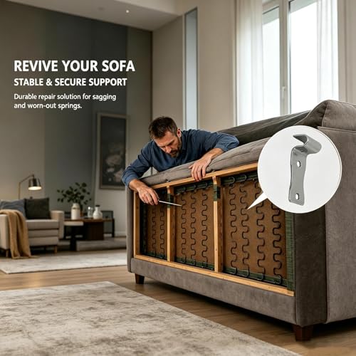 20 Pack Sofa Zig Zag Spring Repair Brackets, Sofa Spring Repair Kit Includes All Hardware, Silver