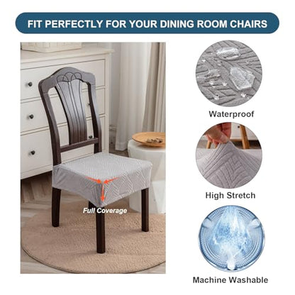 Waterproof Stretch Dining Chair Seat Covers, Set of 6 Light Gray - color: Light Gray, size: 16-20in-Rear-gapped