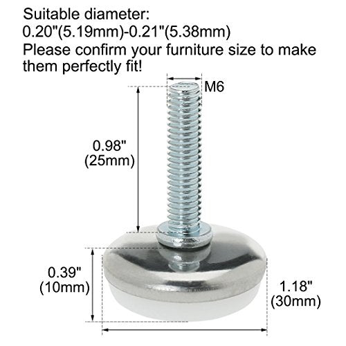 uxcell M6 x 25 x 30mm Screw on Furniture Glide Leveling Feet Adjustable Leveler Pad for Chair Industrial Machine Desk Leg 4pcs