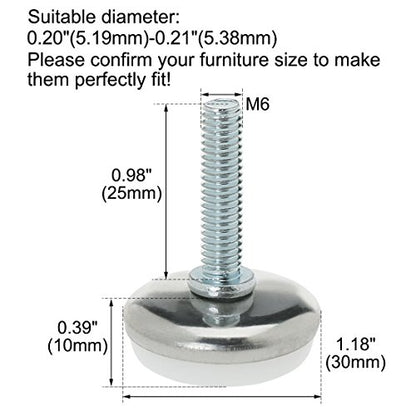 uxcell M6 x 25 x 30mm Screw on Furniture Glide Leveling Feet Adjustable Leveler Pad for Chair Industrial Machine Desk Leg 4pcs