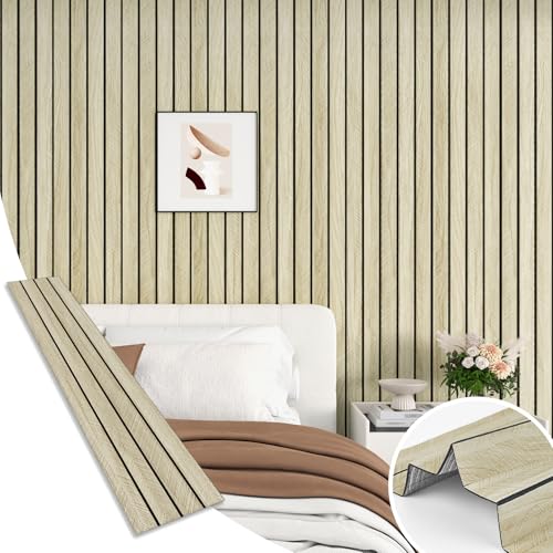 Light Oak Wood Slat Wall Panel Peel and Stick 3D Foam Wood Slat Wallpaper Removable Self Adhesive Wooden Contact Paper for Cabinets Bedroom Accent Wall Living Room Interior Decor 16.8"x118" - size: 16.8" x 118"
