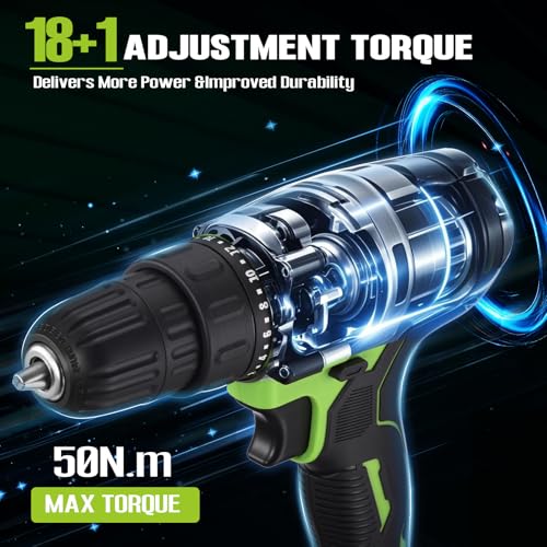 21V Cordless Drill Set with Battery Charger(Green & 2 Batteries) - color: Green -2 Batteries