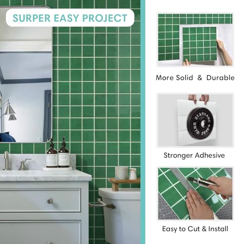Commomy Thicker Green Peel and Stick Tiles - 10 pcs of 12" x 12" - color: Square Green & Thicker Design