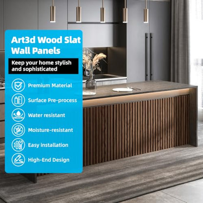 Art3d Wood Slat Wall Panels, Fluted MDF, 6-Pack, 94.6 x 7.4 in,Walnut - color: Walnut