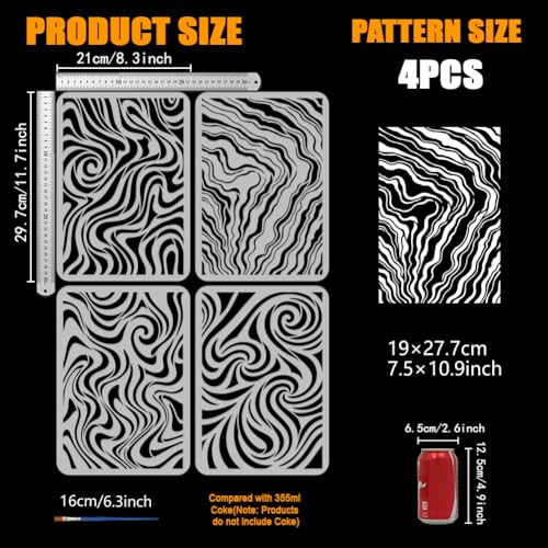 FINGERINSPIRE 4PCS Marble Pattern Stencils with 1Pc Paint Brush 8.3x11.7inch 4 Styles Marble Patterns Stencil Marble Grain Templates for Painting on Wood Wall Furniture DIY Home Decoration - style: Marble Pattern