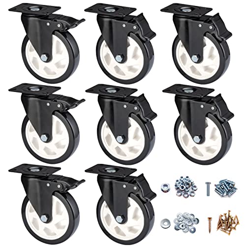 Caster Wheels-5 Inch Swivel Casters Set of 4 Heavy Duty with Brake - color: Black, size: 5"8pack Black