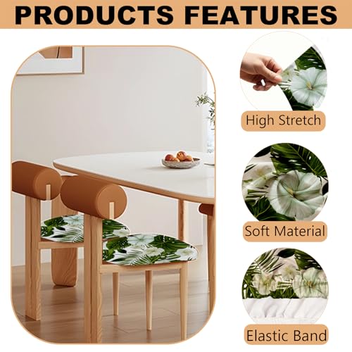 Chair Seat Covers - Waterproof Stretch Printed Dining Room Chair Cover with Elastic Ties Removable Washable Dining Upholstered Chairs Protector (White-Green, Four-Piece Set) - color: White-green, size: Four-piece set