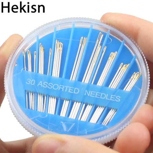 Hekisn 30pcs Premium Hand Sewing Needles, 6 Sizes 30-Count Assorted Sewing Needles, Stitching Needles for Hand Sewing Repair，Sewing Sharp Needles Sewing Repair Embroidery Needles (2, Blue) - style: Blue