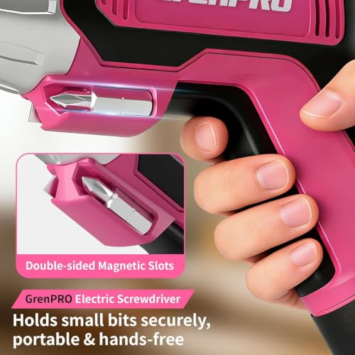 GRENPRO 4V Cordless Electric Screwdriver Set, 29-Piece, Pink - color: Pink