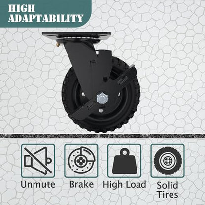 5 Inch Heavy Duty Caster Wheels, (2Swivel Brake & 2 Rigid) - size: 5 Inch