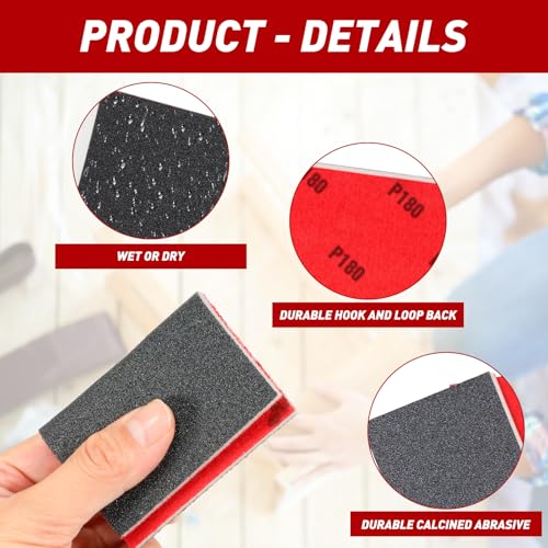 24 PCS Sanding Sponge Block 80 Grit Wet Dry Sandpaper for Wood Metal - color: 80g, size: 24 Pcs
