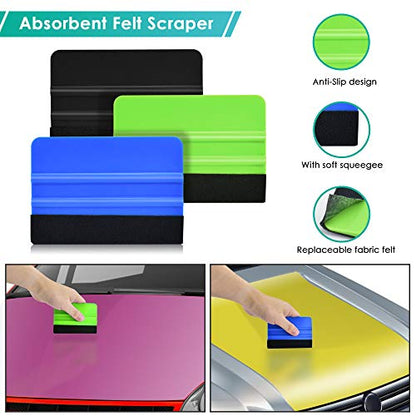 PACETAP Car Vinyl Wrap Tool kit 35pcs, Window Tint Tools Kit Including Package Bag, Felt Squeegee, Edge Trimmer, Soft Corner Squeegee, Retractable Kinfe and 10*Kinfe Blades, Carving Knife, Cut Knife - size: 35