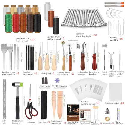 QMNNMA 102PCS Leather Working Tools, Leather Tooling Kit - size: Large