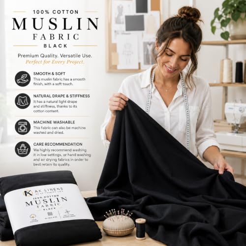 AK TRADING CO. Muslin Fabric/Textile - Draping Fabric - Black 10 Yards Medium Weight - 100% Cotton (60in. Wide) - color: Black, size: 10 Yards