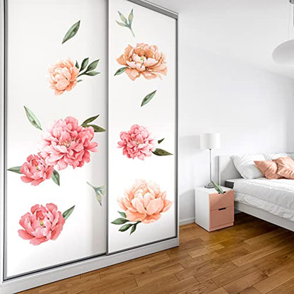 Watercolor Peony Flower Wall Decals for Living Room