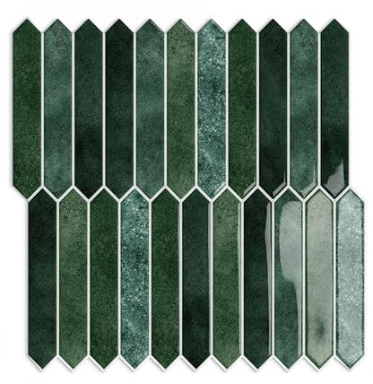 10 Sheet Long Hexagon Peel and Stick Backsplash Tile, 12"x12" 3D Adhesive Glossy Marble Vinyl Stick on Wall Tiles for Bathroom, Kitchen, Living Room (DarkGreen, 12" x 12") - color: Darkgreen