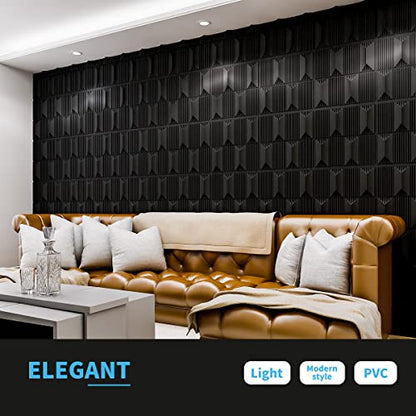 Art3dwallpanels 3D Wall Panels, 19.7" x 19.7", PVC Black, 12 Tiles - color: Black