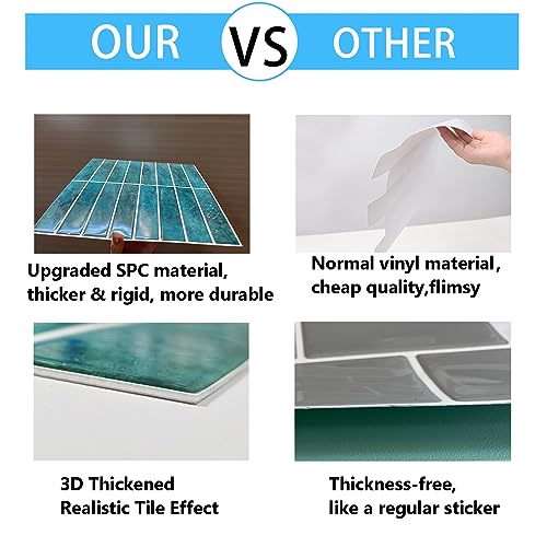Peel and Stick Tile，New Upgrade Thicker Design Self Adhesive 12" x 12" Large Premium Peel and Stick Backsplash for Kitchen,Bathroom, Living Room, RV Etc（10-Sheet）. - color: Turquoise Green