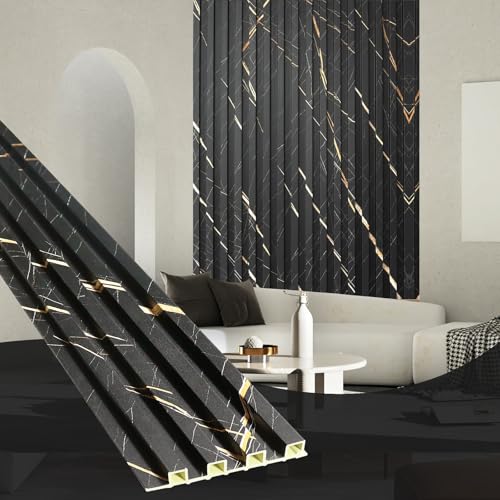 OUZUGIE WPC Acoustic Slat Wall Paneling, 8-Pack 114 x 6 Inches - color: Black marble, size: (High)114“ x 6"