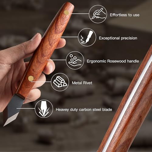Marking Knife Woodworking Heavy Duty Scribing Gauge Knife Leather Sheath Carbon Steel Double Beveled Blade Striking Knife Wooden Handle Scribe Carving Tool Fathers Day Mens Woodworking Birthday Gift