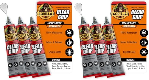Gorilla Clear Grip Waterproof Contact Adhesive; Fast-Setting; Waterproof; Flexible; Permanent Bond; 3 Ounce Tube; Crystal Clear (Pack of 6) - size: 3 - Pack (Pack of 2)