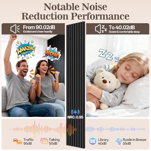4 Pack Acoustic Wood Panels for Wall 94.48" x 12.79" Soundproof - color: Black, size: 94" x 12" (4 PCs)