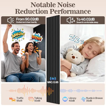 4 Pack Acoustic Wood Panels for Wall 94.48" x 12.79" Soundproof - color: Black, size: 94" x 12" (4 PCs)