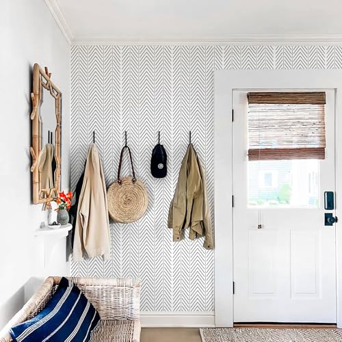 Black and White Wallpaper Striped Contact Paper Modern Wall Paper Peel and Stick Herringbone Renter Friendly Self-Adhesive Waterproof Removable Bathroom Bedroom Vinyl 17.3" x 78.7" - color: White and Black, size: 17.3" x 78.7"