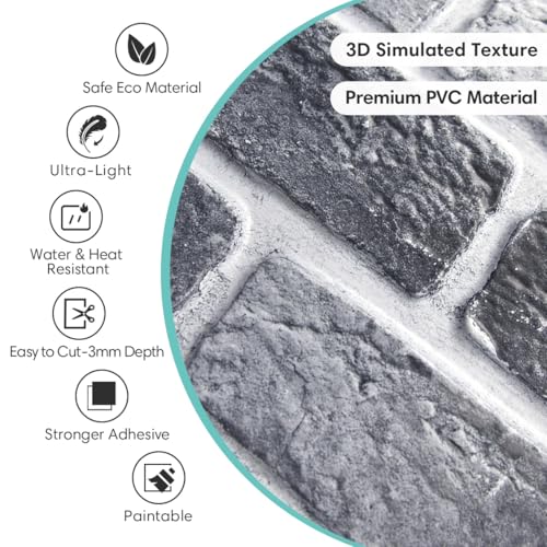 Commomy 3D Wall Panels Peel and Stick Faux Brick 10 Pcs 11.8" x 11.8" - color: Brick-MR