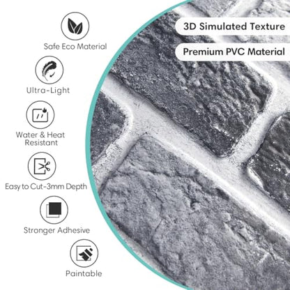 Commomy 3D Wall Panels Peel and Stick Faux Brick 10 Pcs 11.8" x 11.8" - color: Brick-MR