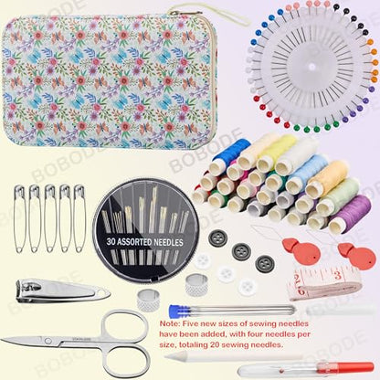 Bobode Printing Floral Travel Sewing Kit with 130 PCS Sewing Accessories - color: 130PCS-HJD
