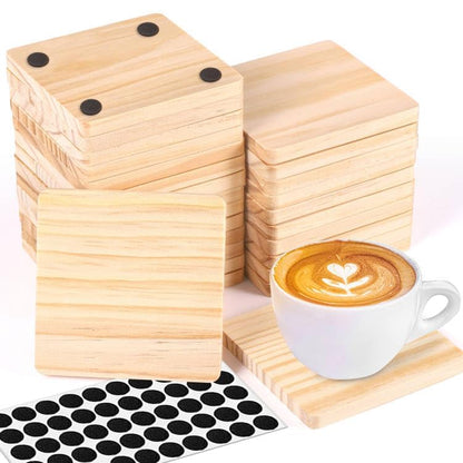 26 Pack Unfinished Wood Coasters, 4 Inch Square Blank Wooden Coasters Crafts Coasters with Non-Slip Silicon Dots for DIY Stained Painting Engraving Burning Home Christmas Decoration
